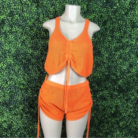 two piece orange knit set - Picture 1 of 5